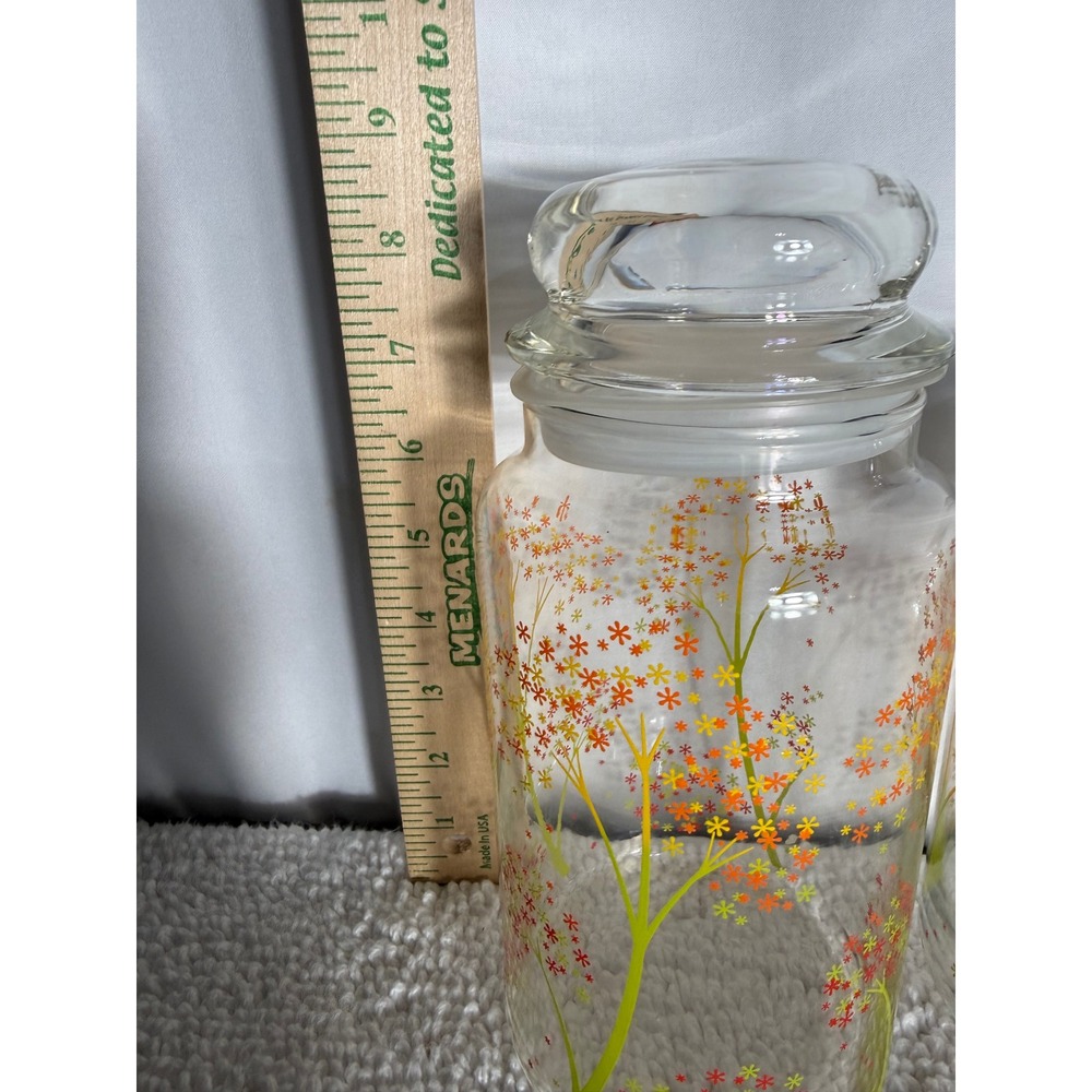 Vintage Libbey Glass Canister Set 3pc Autumn Floral Orange Yellow Flower Jars - Picture 2 of 9